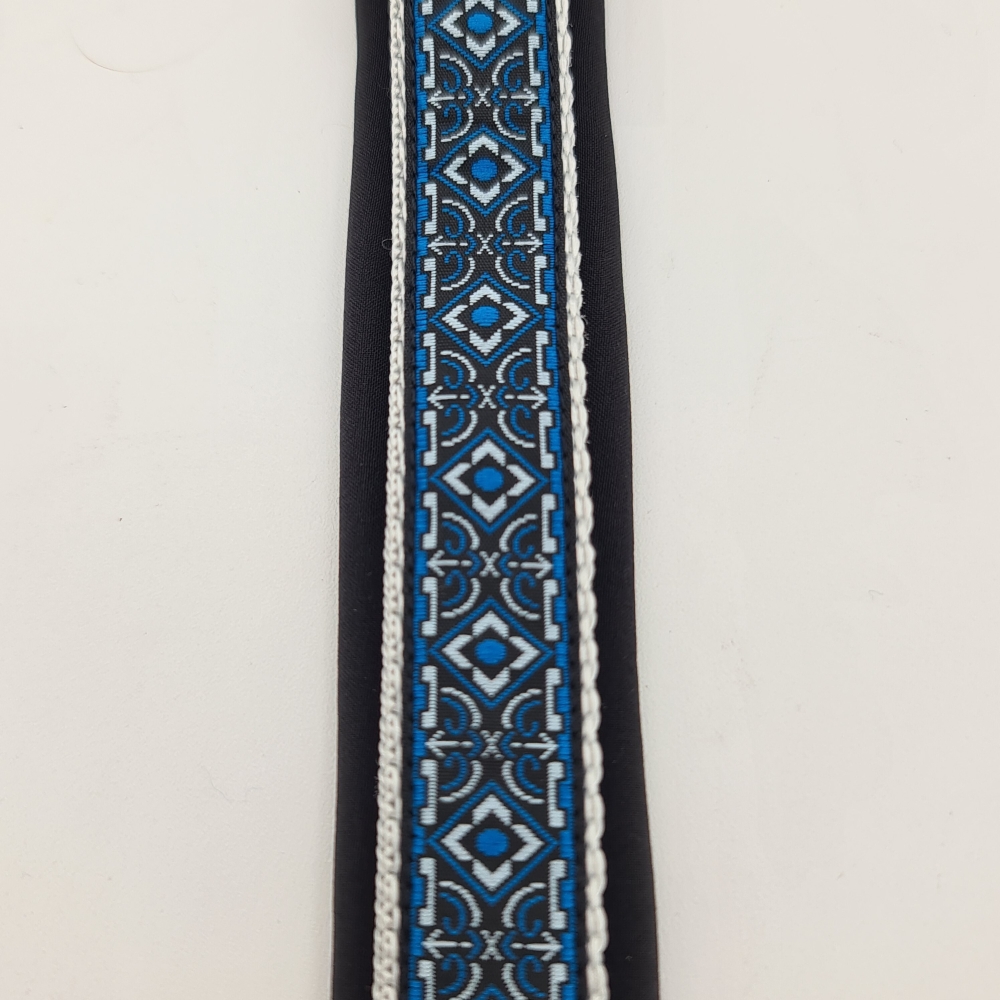 Halsband schwarz-blau-grau mit edler Bordüre verstellbar & gepolstert